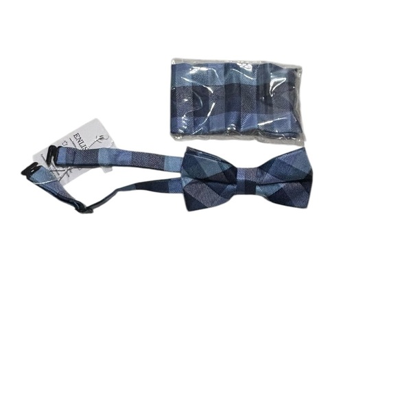 Silk Bow Tie and pocket square for Boys Pre Tied adjustable bowtie blue NWT - Picture 3 of 7